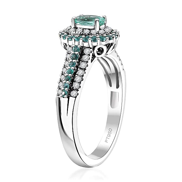Rhapsody AAAA Paraiba Tourmaline And E-F VS Diamond 1.34 Ctw Ring In 950 Platinum 7.90 Grams