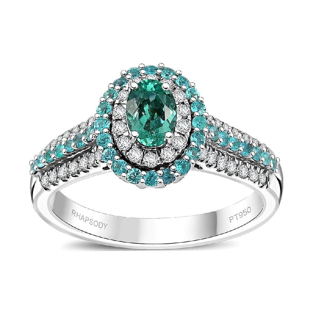 Rhapsody AAAA Paraiba Tourmaline and E-F VS Diamond 1.34 ctw Ring in 950 Platinum 7.90 Grams