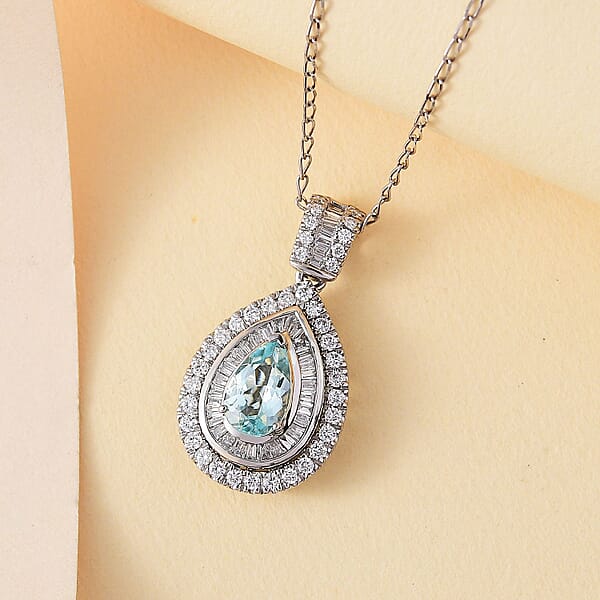 Rhapsody AAAA Paraiba Tourmaline And E-F VS Diamond 1.64 Ctw Pendant Necklace In 950 Platinum 5.01 Grams 18 Inches