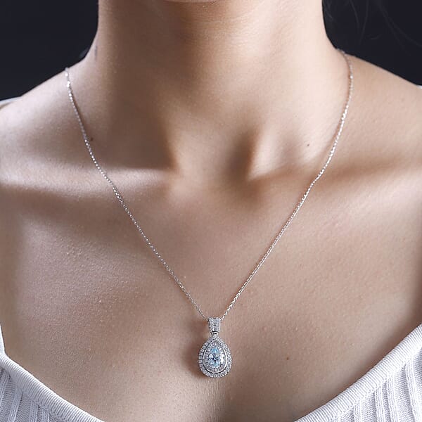 Rhapsody AAAA Paraiba Tourmaline And E-F VS Diamond 1.64 Ctw Pendant Necklace In 950 Platinum 5.01 Grams 18 Inches