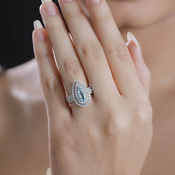 Rhapsody AAAA Paraiba Tourmaline And E-F VS Diamond 1.68 Ctw Ring In 950 Platinum 9.65 Grams