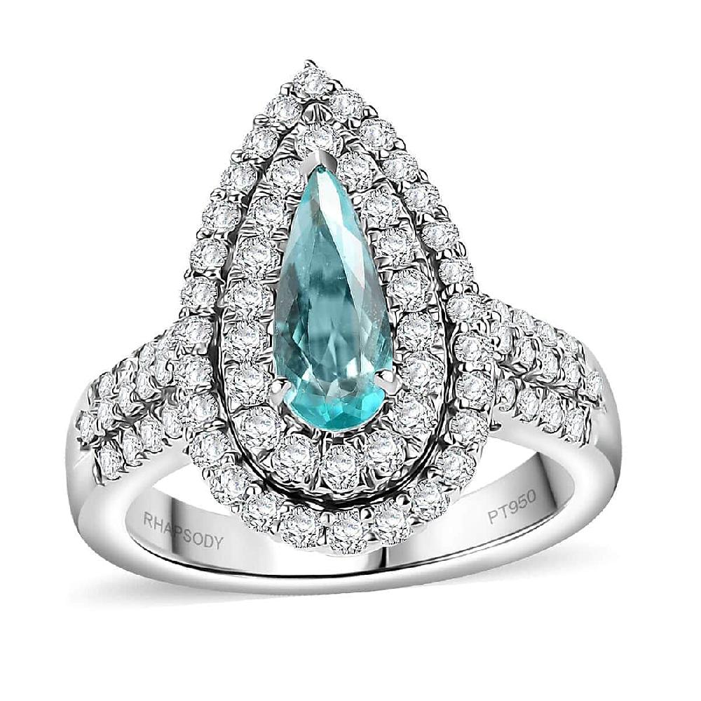 Rhapsody AAAA Paraiba Tourmaline and E-F VS Diamond 1.68 ctw Ring in 950 Platinum 9.65 Grams