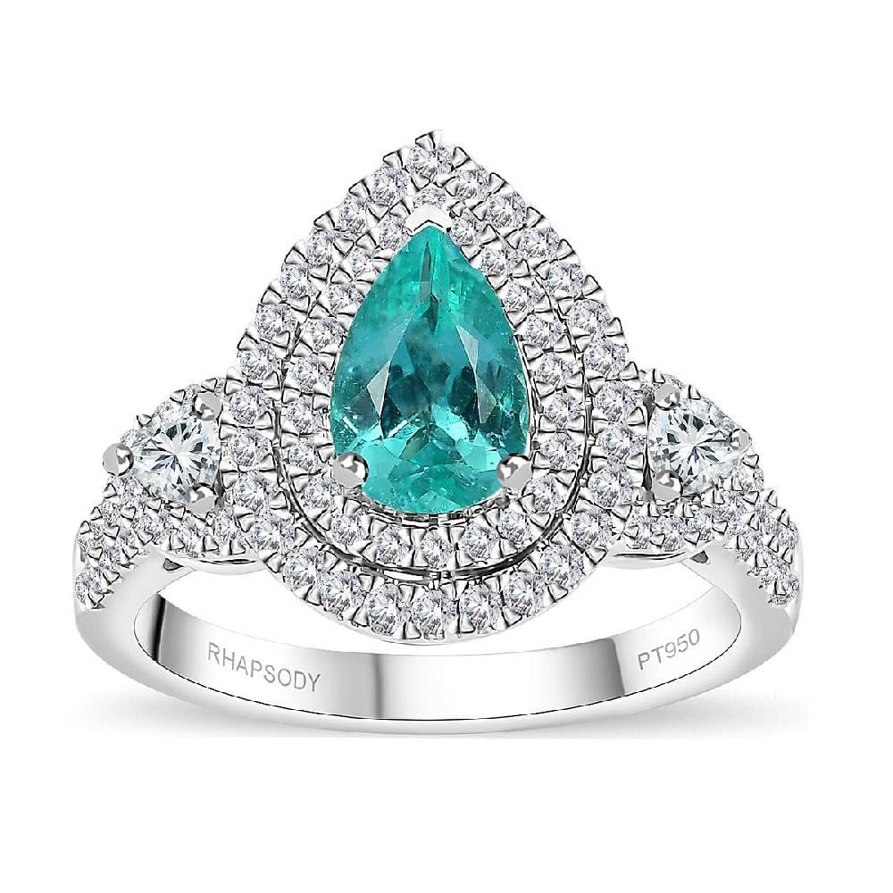 Rhapsody AAAA Paraiba Tourmaline and E-F VS Diamond 2.07 ctw Ring in 950 Platinum 7.90 Grams
