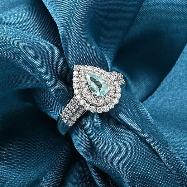 Rhapsody AAAA Paraiba Tourmaline And E-F VS Diamond 1.68 Ctw Ring In 950 Platinum 9.65 Grams