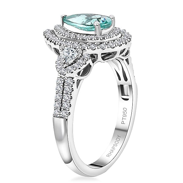 Rhapsody AAAA Paraiba Tourmaline And E-F VS Diamond 2.07 Ctw Ring In 950 Platinum 7.90 Grams With Free Paraiba Book