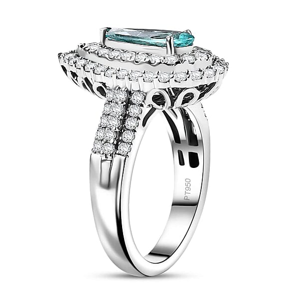 Rhapsody AAAA Paraiba Tourmaline And E-F VS Diamond 1.68 Ctw Ring In 950 Platinum 9.65 Grams