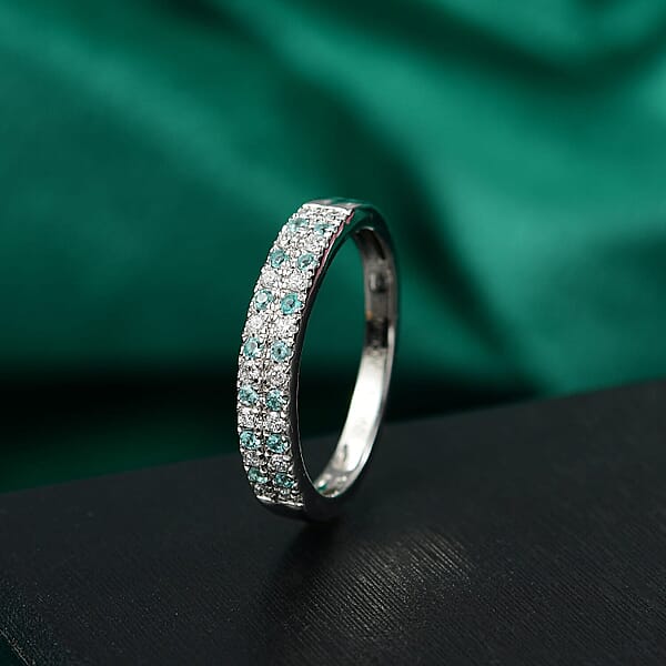 Rhapsody AAAA Paraiba Tourmaline And E-F VS2 Diamond 0.40 Ctw Blue Veil Ring In 950 Platinum 5.20 Grams