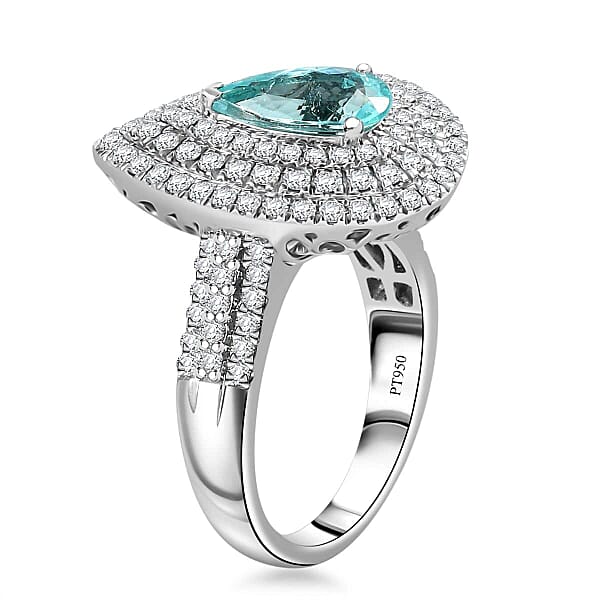 Rhapsody AAAA Paraiba Tourmaline Diamond (E-F VS) Ring In 950 Platinum 3.11 Ctw With Free Paraiba Book