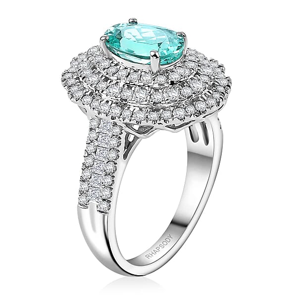 Rhapsody AAAA Paraiba Tourmaline Diamond (E-F VS) Ring In 950 Platinum 3.01 Ctw With Free Paraiba Book