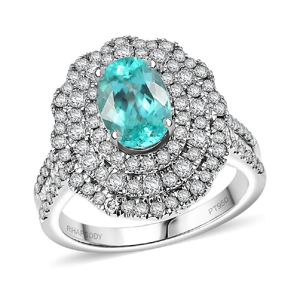 Rhapsody AAAA Paraiba Tourmaline Diamond (E-F VS) Ring in 950 Platinum 3.01 ctw With Free Paraiba Book