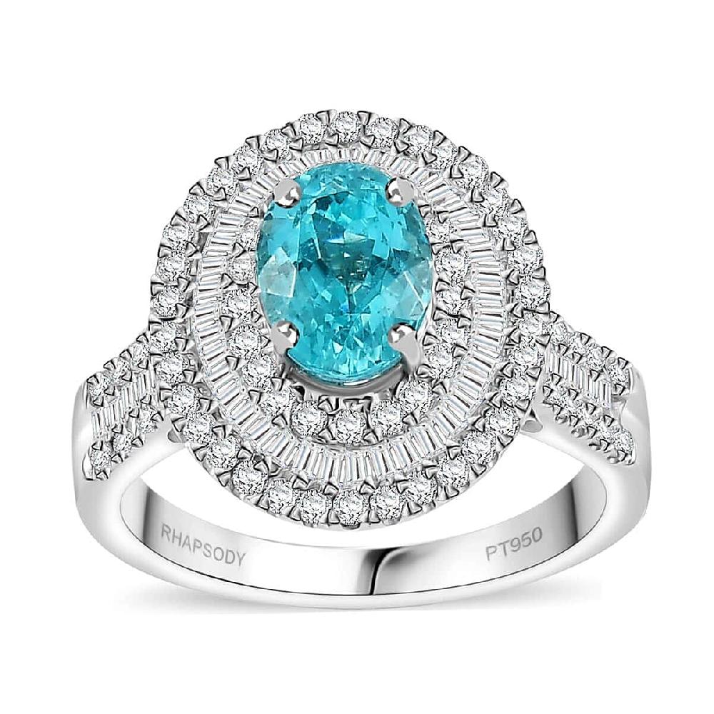 Rhapsody AAAA Paraiba Tourmaline Diamond Ring in 950 Platinum 3.18 ctw