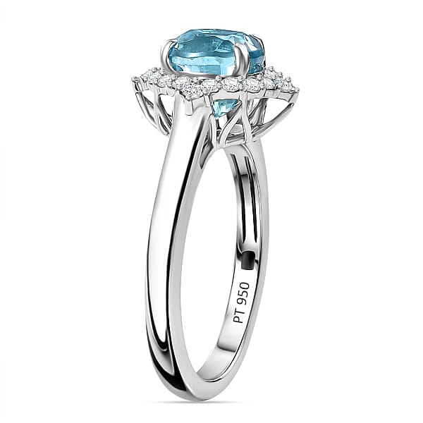 Rhapsody AAAA Ratanakiri Blue Zircon And E-F VS Diamond 3.40 Ctw Ring In 950 Platinum 5.40 Grams