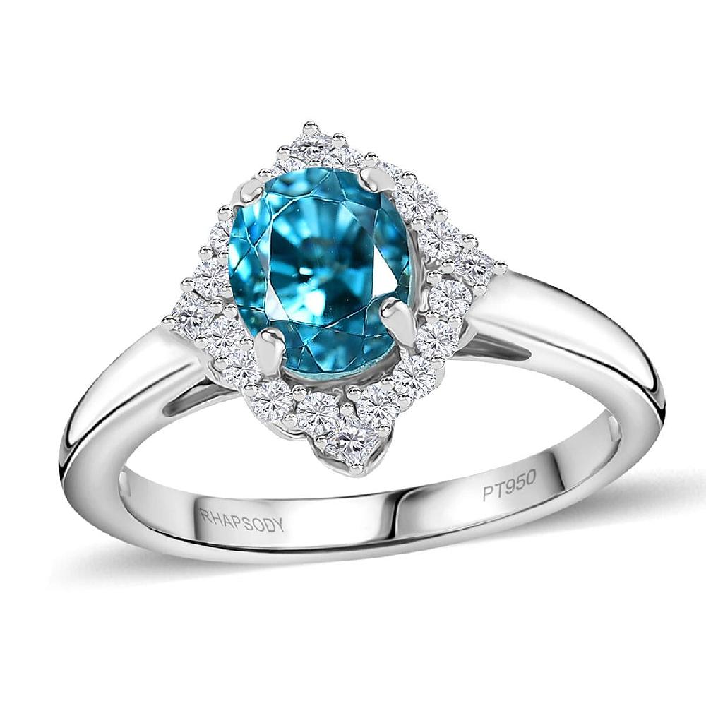 Rhapsody AAAA Ratanakiri Blue Zircon and E-F VS Diamond 3.40 ctw Ring in 950 Platinum 5.40 Grams