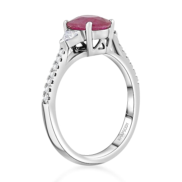 Rhapsody AAAA Royal Ruby And E-F VS Diamond 1.70 Ctw Ring In 950 Platinum 5.36 Grams