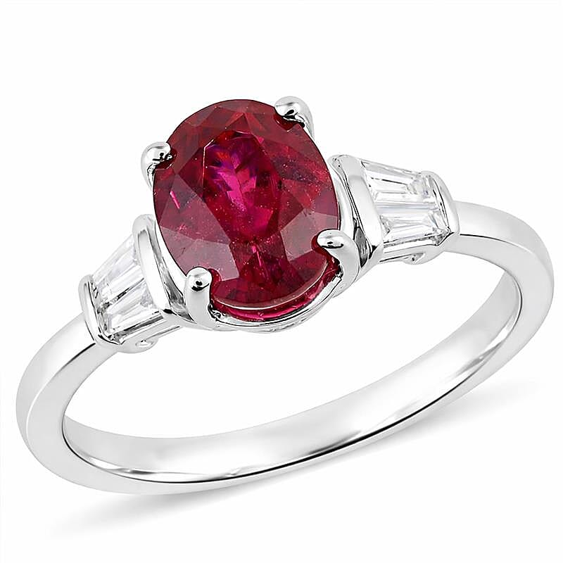 Rhapsody AAAA Rubellite and Diamond E-F VS 2.25 ctw Ring in 950 Platinum 6.21 Grams