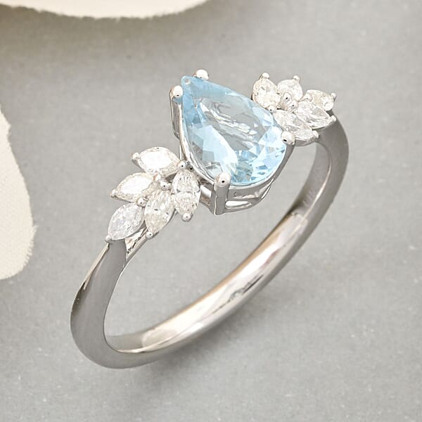 Rhapsody AAAA Santa Maria Aquamarine And E-F VS Diamond 1.50 Ctw Ring In 950 Platinum 5.65 Grams