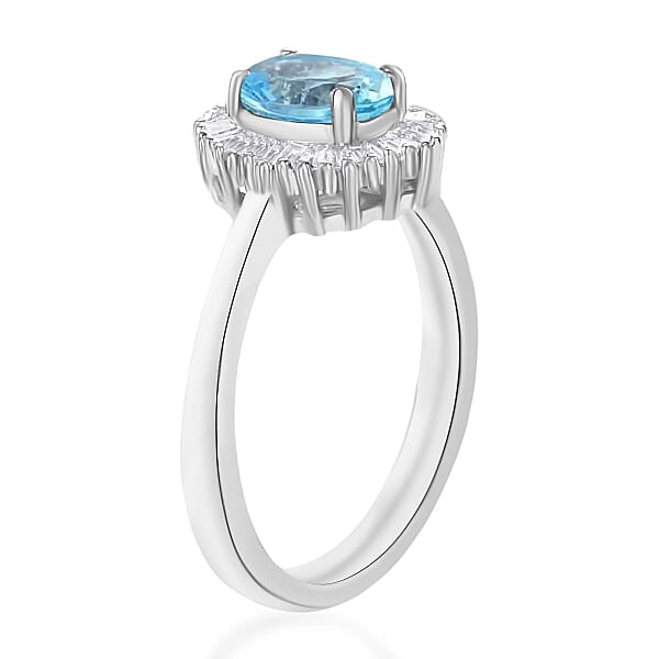 Rhapsody AAAA Santa Maria Aquamarine And E-F VS Diamond 1.00 Ctw Ring In 950 Platinum 4.70 Grams (Del. In 10-12 Days)