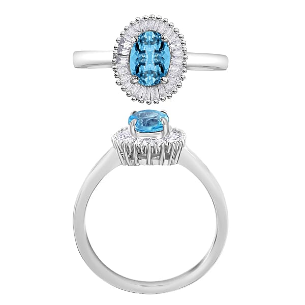 Rhapsody AAAA Santa Maria Aquamarine And E-F VS Diamond 1.00 Ctw Ring In 950 Platinum 4.70 Grams (Del. In 10-12 Days)