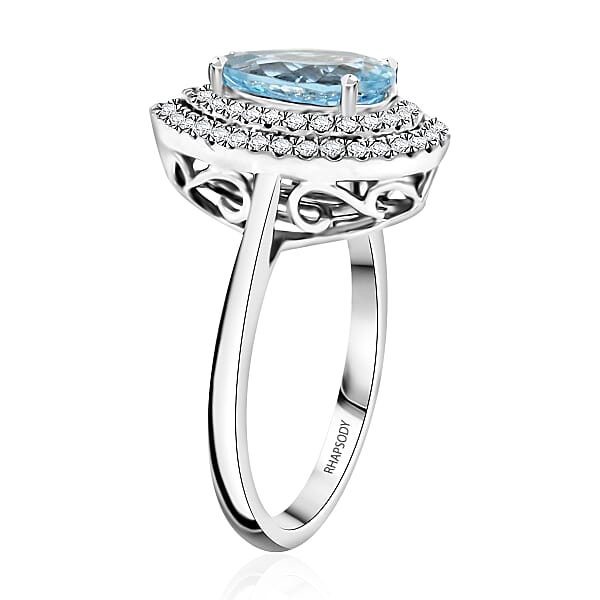 Rhapsody AAAA Santa Maria Aquamarine And E-F VS Diamond 2.05 Ctw Ring In 950 Platinum 8.10 Grams