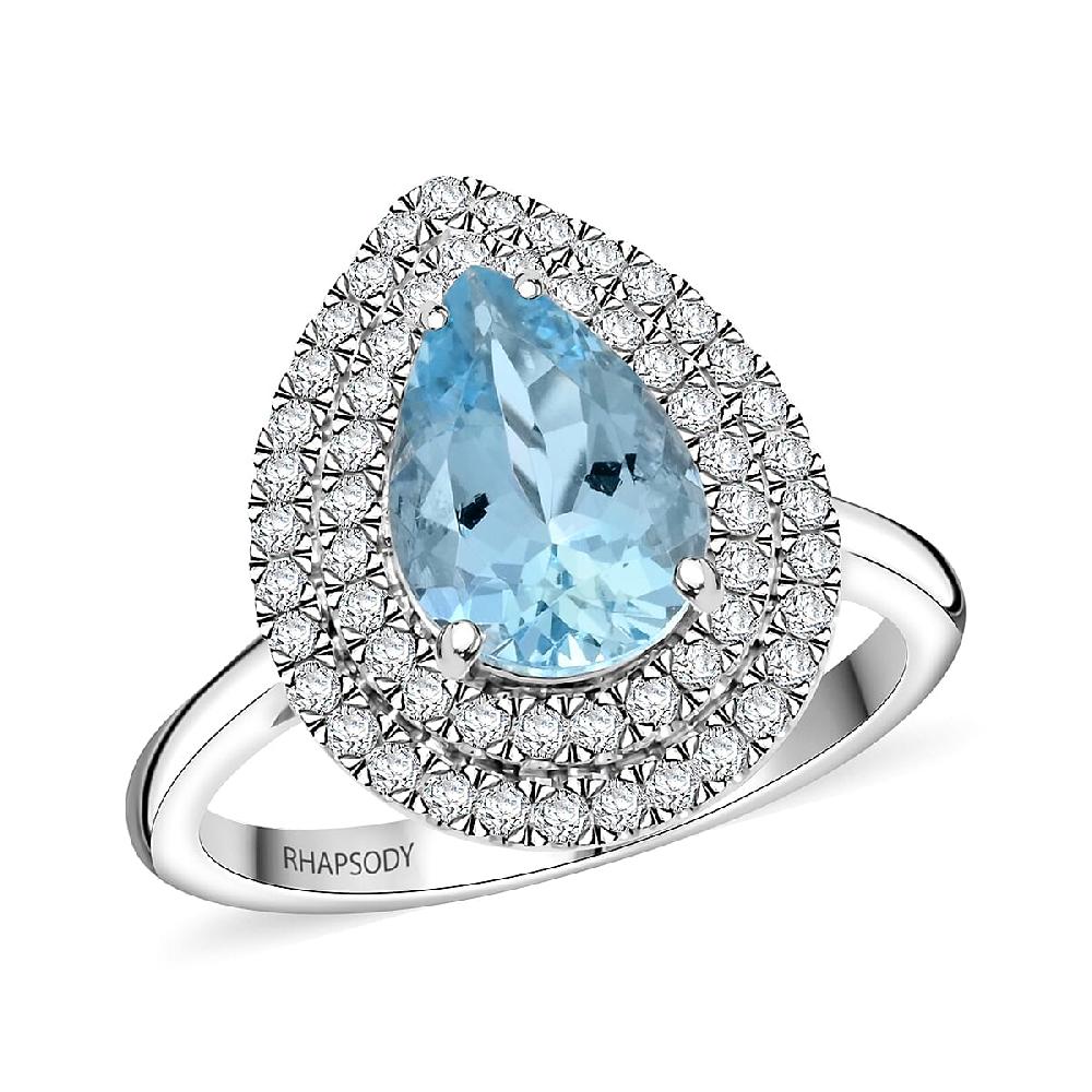Rhapsody AAAA Santa Maria Aquamarine and E-F VS Diamond 2.05 ctw Ring in 950 Platinum 8.10 Grams