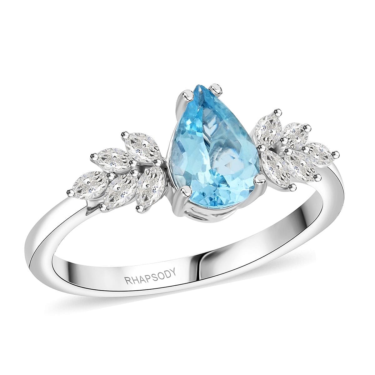 Rhapsody AAAA Santa Maria Aquamarine and E-F VS Diamond 1.50 ctw Ring in 950 Platinum 5.65 Grams