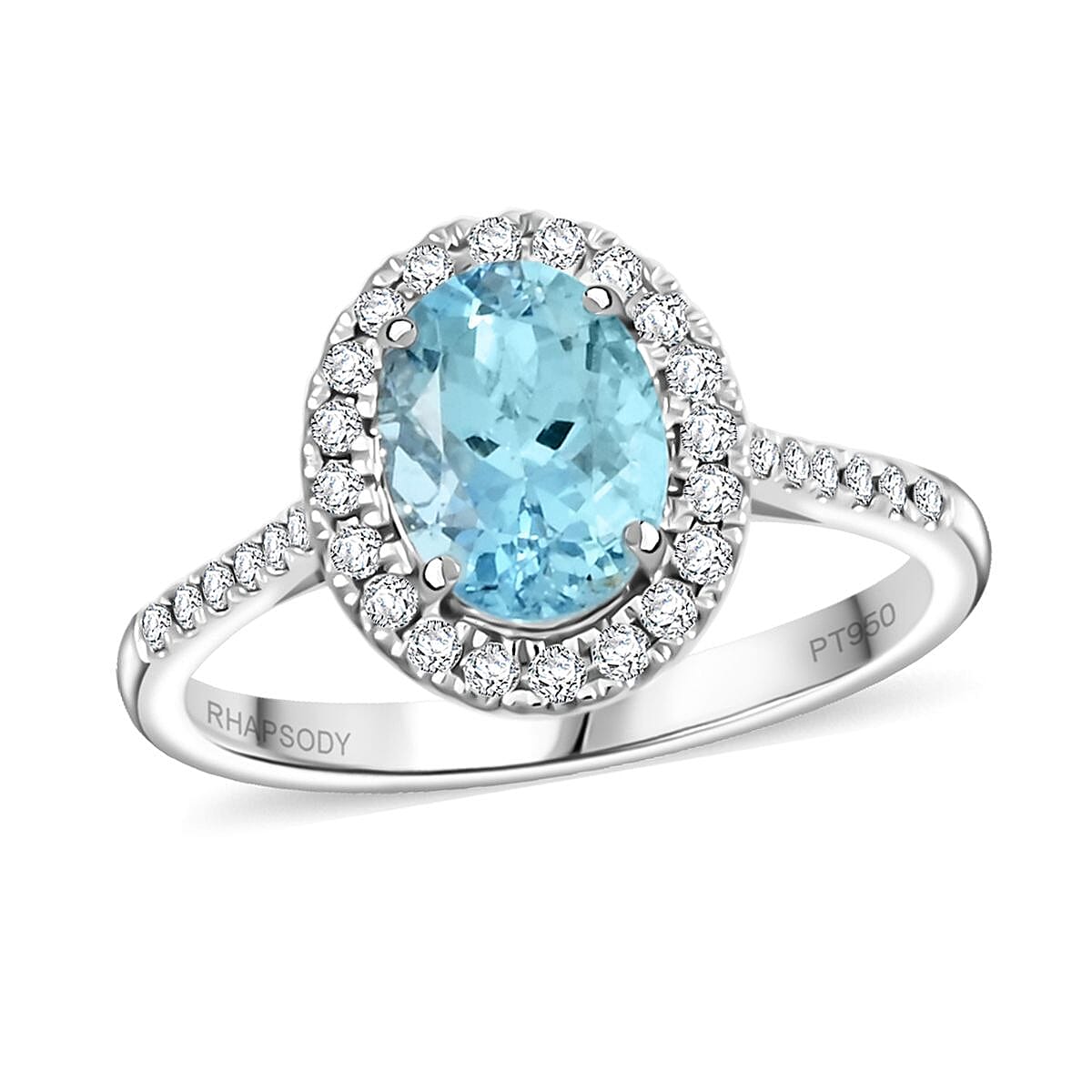 Rhapsody AAAA Santa Maria Aquamarine and E-F VS Diamond 2.25 ctw Ring in 950 Platinum 5.85 Grams