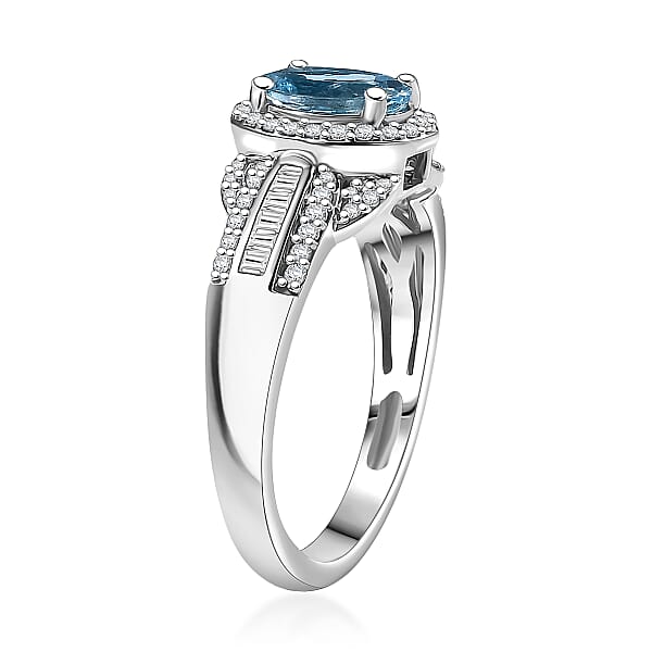Rhapsody AAAA Santa Maria Aquamarine And E-F VS2 Diamond 1.50 Ctw Aquatic Majesty Ring In 950 Platinum