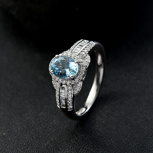 Rhapsody AAAA Santa Maria Aquamarine And E-F VS2 Diamond 1.50 Ctw Aquatic Majesty Ring In 950 Platinum