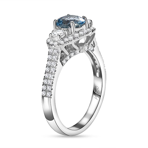 Rhapsody AAAA Santa Maria Aquamarine And E-F VS2 Diamond 1.48 Ctw Ring In 950 Platinum 6.25 Gram