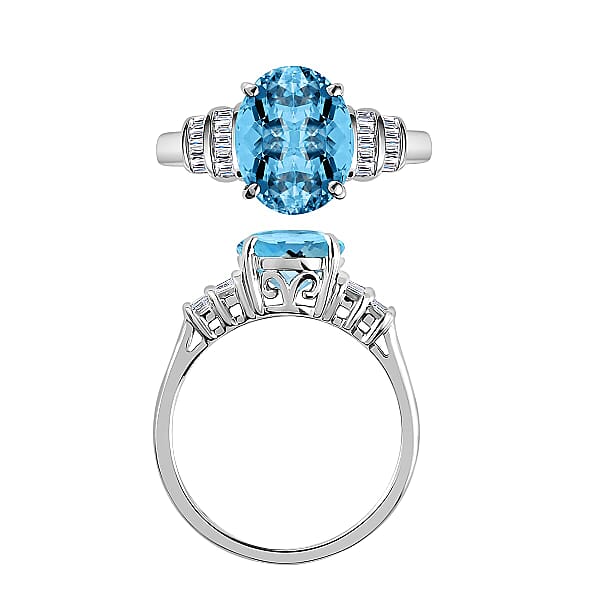 Rhapsody AAAA Santa Maria Aquamarine And E-F VS2 Diamond 2.70 Ctw Ring In 950 Platinum 5.25 Grams (Del. In 10-12 Days)