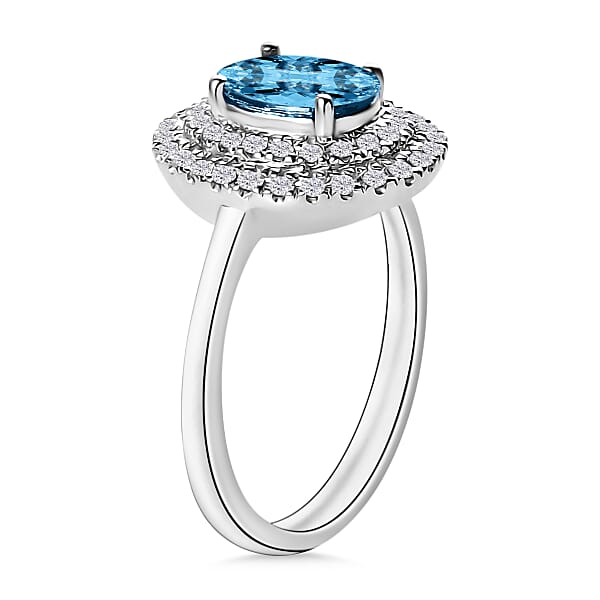 Rhapsody AAAA Santa Maria Aquamarine And E-F VS2 Diamond 1.60 Ctw Ring In 950 Platinum 4.50 Grams