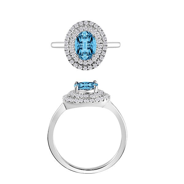 Rhapsody AAAA Santa Maria Aquamarine And E-F VS2 Diamond 1.60 Ctw Ring In 950 Platinum 4.50 Grams
