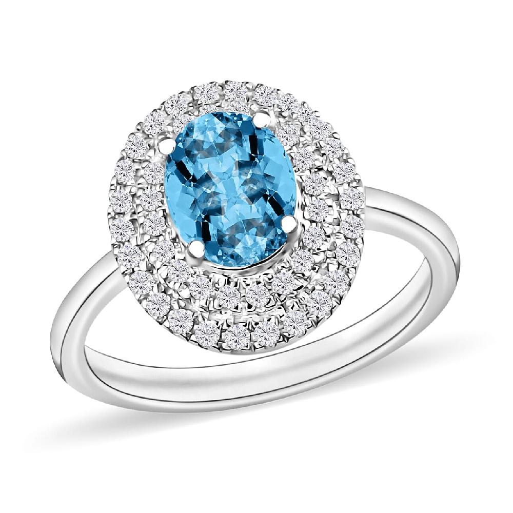 Rhapsody AAAA Santa Maria Aquamarine and E-F VS2 Diamond 1.60 ctw Ring in 950 Platinum 4.50 Grams