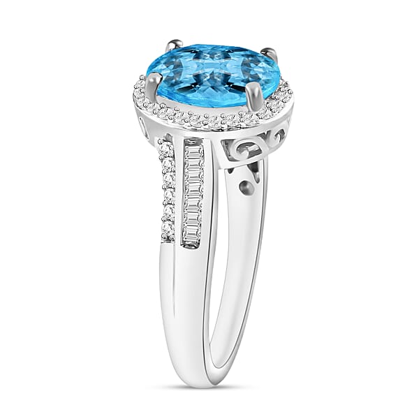 Rhapsody AAAA Santa Maria Aquamarine And E-F VS2 Diamond 2.10 Ctw Ring In 950 Platinum 5.85 Grams (Del. In 10-12 Days)