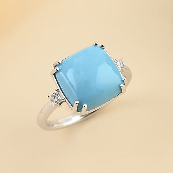 Rhapsody AAAA Sleeping Beauty Turquoise And E-F VS Diamond 4.85 Ctw Ring In 950 Platinum 5.25 Grams