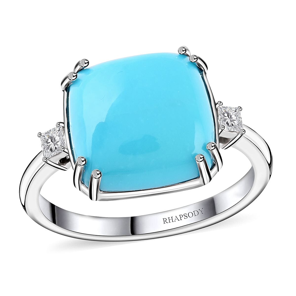 Rhapsody AAAA Sleeping Beauty Turquoise and E-F VS Diamond 4.85 ctw Ring in 950 Platinum 5.25 Grams