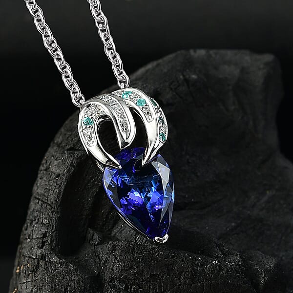 Rhapsody AAAA Tanzanite AAAA Paraiba Tourmaline And E-F VS2 Diamond 3.71 Ctw Dream Weaver Pendant Necklace In 950 Platinum 20 Inches 7 Grams