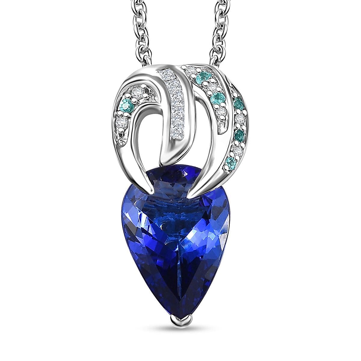 Rhapsody AAAA Tanzanite AAAA Paraiba Tourmaline and E-F VS2 Diamond 3.71 ctw Dream Weaver Pendant Necklace in 950 Platinum 20 Inches 7 Grams