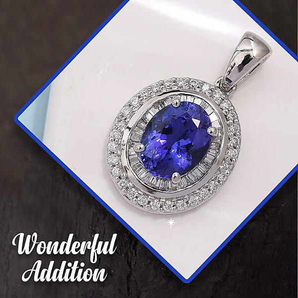 Rhapsody AAAA Tanzanite And Diamond 3.18 Ctw Pendant In 950 Platinum Diamond Halo Pendant Birthday Gifts For Her