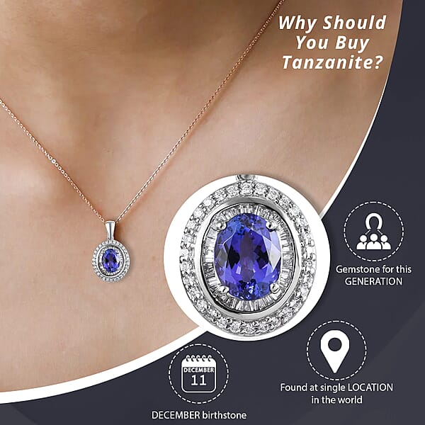 Rhapsody AAAA Tanzanite And Diamond 3.18 Ctw Pendant In 950 Platinum Diamond Halo Pendant Birthday Gifts For Her