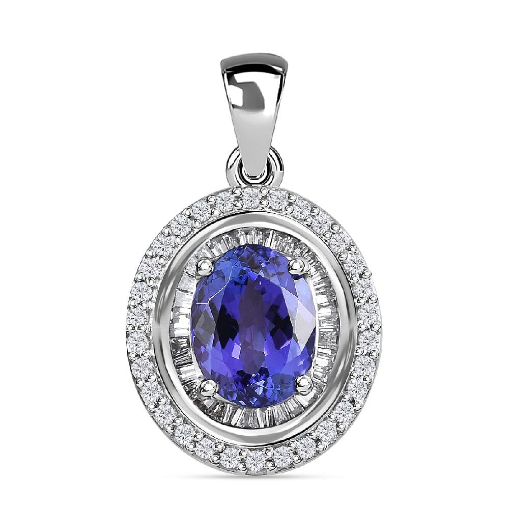 Rhapsody AAAA Tanzanite and Diamond 3.18 ctw Pendant in 950 Platinum Diamond Halo Pendant Birthday Gifts For Her