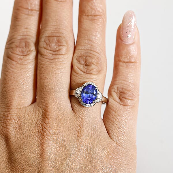 Rhapsody AAAA Tanzanite And Diamond E-F VS 3.00 Ctw Ring In 950 Platinum 5.98 Grams