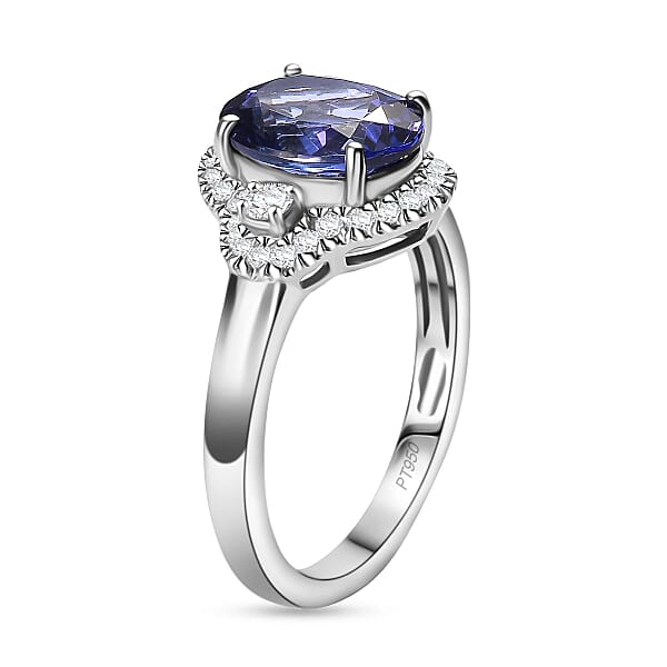 Rhapsody AAAA Tanzanite And Diamond E-F VS 3.00 Ctw Ring In 950 Platinum 5.98 Grams