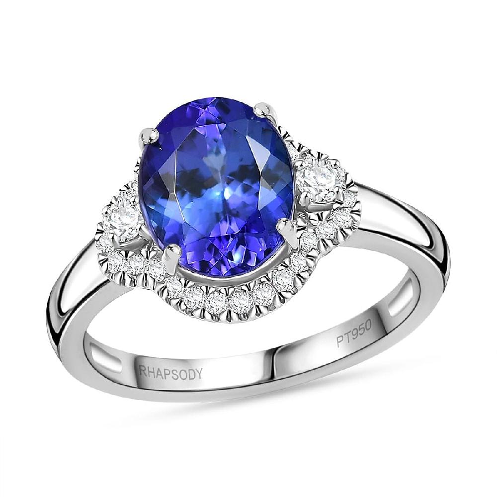 Rhapsody AAAA Tanzanite and Diamond E-F VS 3.00 ctw Ring in 950 Platinum 5.98 Grams