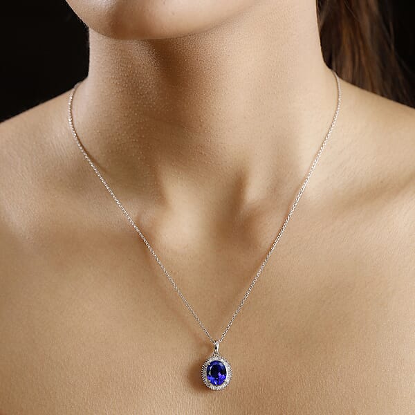 Rhapsody AAAA Tanzanite And Diamond E-F VS 4.60 Ctw Pendant Without Chain In 950 Platinum