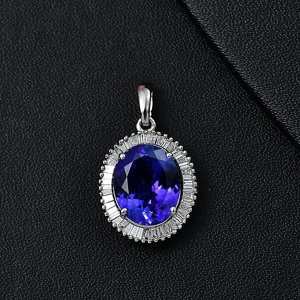 Rhapsody AAAA Tanzanite And Diamond E-F VS 4.60 Ctw Pendant Without Chain In 950 Platinum