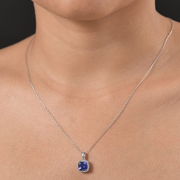 Rhapsody AAAA Tanzanite And E-F VS Diamond 2.29 Ctw Halo Pendant Necklace In 950 Platinum 20 Inches