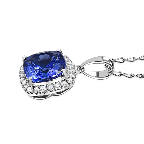 Rhapsody AAAA Tanzanite And E-F VS Diamond 2.29 Ctw Halo Pendant Necklace In 950 Platinum 20 Inches