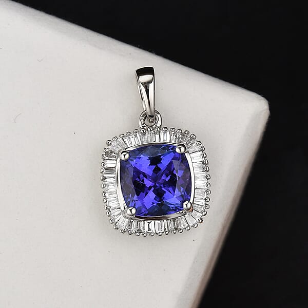Rhapsody AAAA Tanzanite And E-F VS Diamond 2.40 Ctw Halo Pendant Without Chain In 950 Platinum