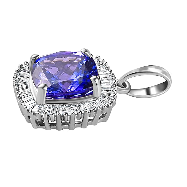 Rhapsody AAAA Tanzanite And E-F VS Diamond 2.40 Ctw Halo Pendant Without Chain In 950 Platinum
